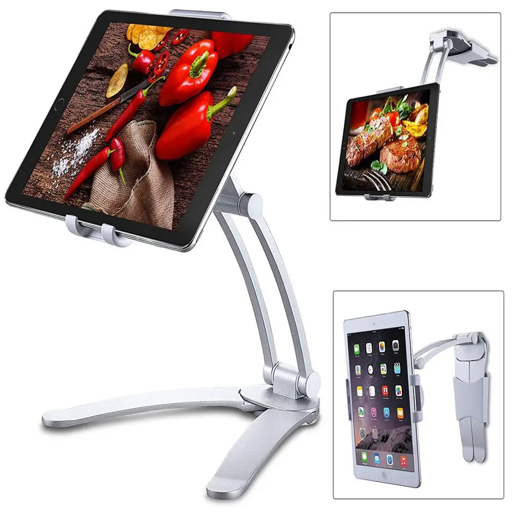 HobbyLane Kitchen Tablet Stand Adjustable Holder Wall Mount For iPad Pro, Surface Pro, iPad Mini d35 - Цвет: 4-10.5 inch Silver