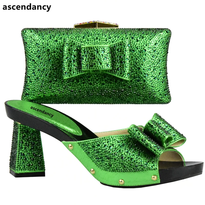 Green Color Women Shoes and Bag Set In Italy Matching Shoes and Bag Set