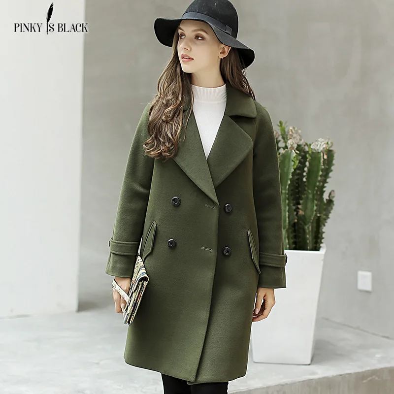 

PinkyIsBlack 2019 Winter Woolen Women Coat Long Trench Turn-down Collar Preppy Style Female Jacket Wool Blends Outwear