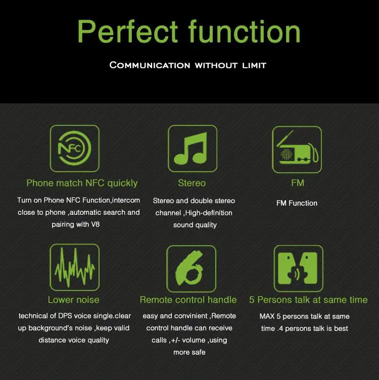 Kuulee V8 Bluetooth Интерком мотоциклетный шлем гарнитура NFC дистанционное управление FM водонепроницаемый 5 всадников дуплекс