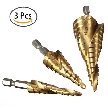 

3Pcs Titanium Step Drill Bit Spiral Metric Sizes