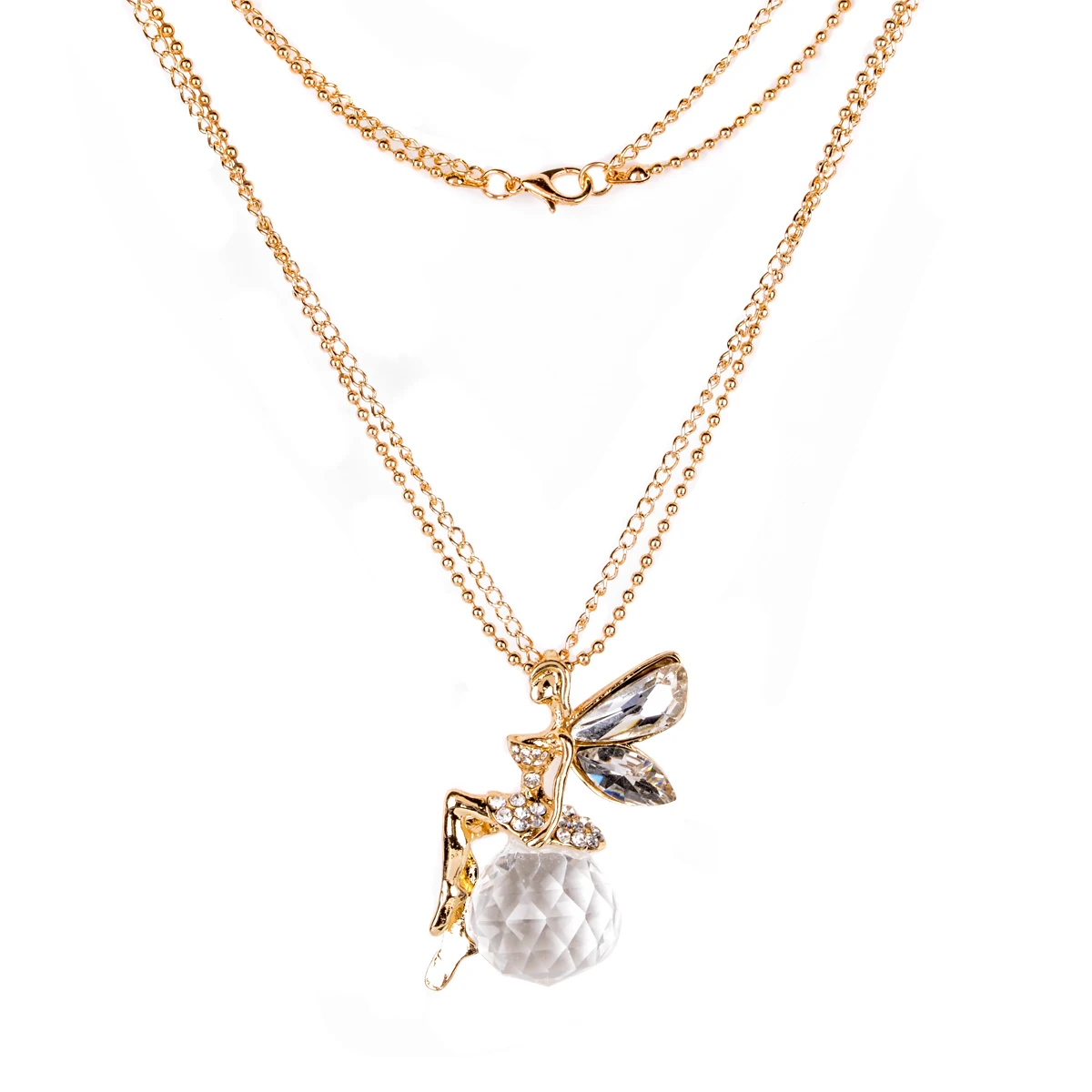 Vintage Ahiny Butterfly Fairy Necklace Shellhard Gold Color Crystal Angel Wings Long Chain Necklaces For Women Fashion Jewelry