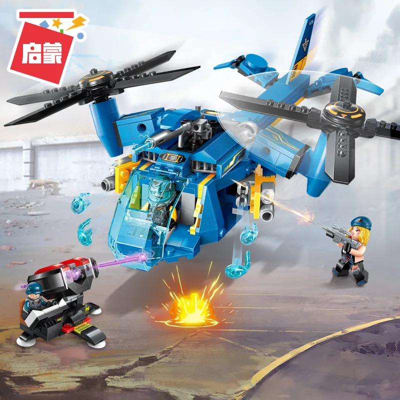 

Enlighten Building Block High-Tech Era Scull Helicopter Gunship 3 Figures 318pcs Educational Technic Bricks Toy For Boy Gift