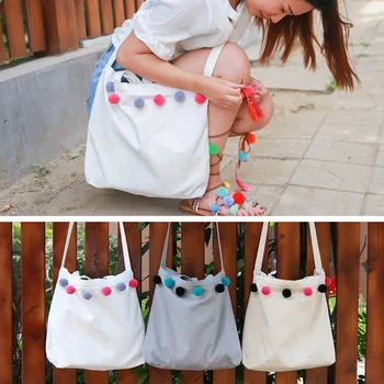 

Handmade Wool Ball Canvas Cross Body Single Shoulder Messenger Bag Unique ZT121