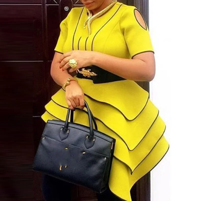 الصيف مثير نادي أنيقة حزب الأصفر زائد حجم المرأة الأفريقية البلوزات ضئيلة خمر شريط OL السيدات الكشكشة قمم الرجعية القمصان