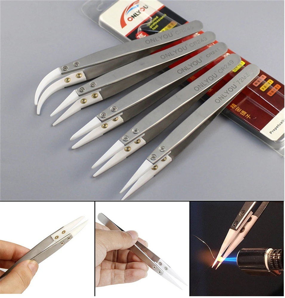 Hand Tools Pliers Ceramic Tweezer Anti-static Ceramic Tweezer High Temperature Resistance Anticorrosion Pliers Tools