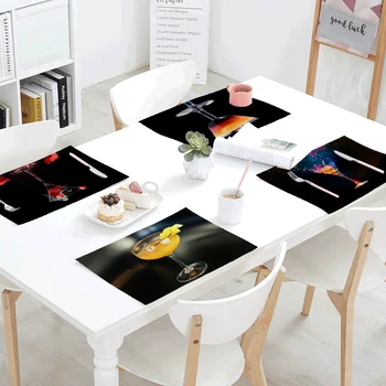 

Promotional Summer Wine Glass Pattern Placemats Various Cocktail Glasses Pattern Tablecloth Banquet Party Personalized Decor