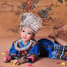 Тянь Xian Mei меньшинству Мяо Детский костюм для девочек для фотосессии или Производительность Костюм, полный набор, включая аксессуары