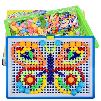 

Children Diy Creative Mushroom Nail Board Toys 296 Pieces of Combination Jigsaw Puzzle Block Toys