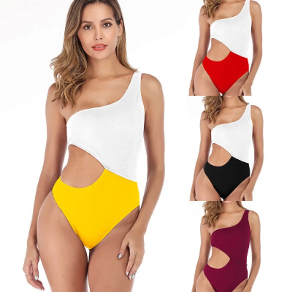 

2019 sexy one-piece swimsuit openwork swimsuit women's Monokini solid color bodysuit bandages Brazilian retro swimsuit beachwear