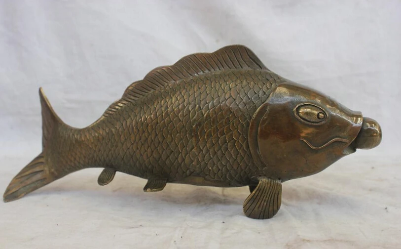

S07094 Chinese Culture Handmade Old Bronze Brass Statue Lucky Carp Koi Fish Sculpture