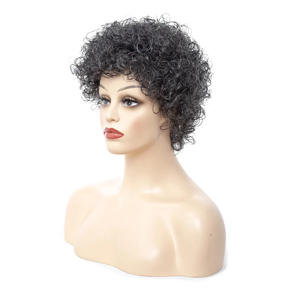 Кудрявый афро парик Серый 6 дюймов короткие парики для женщин синтетические волосы YxCheris