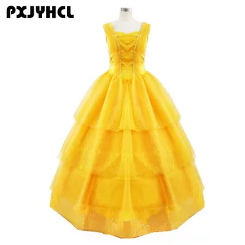 

Beauty And The Beast Costumes Princess Belle Dresses Halloween Adult Cosplay Costume For Women Yellow Fantasias Long Dress
