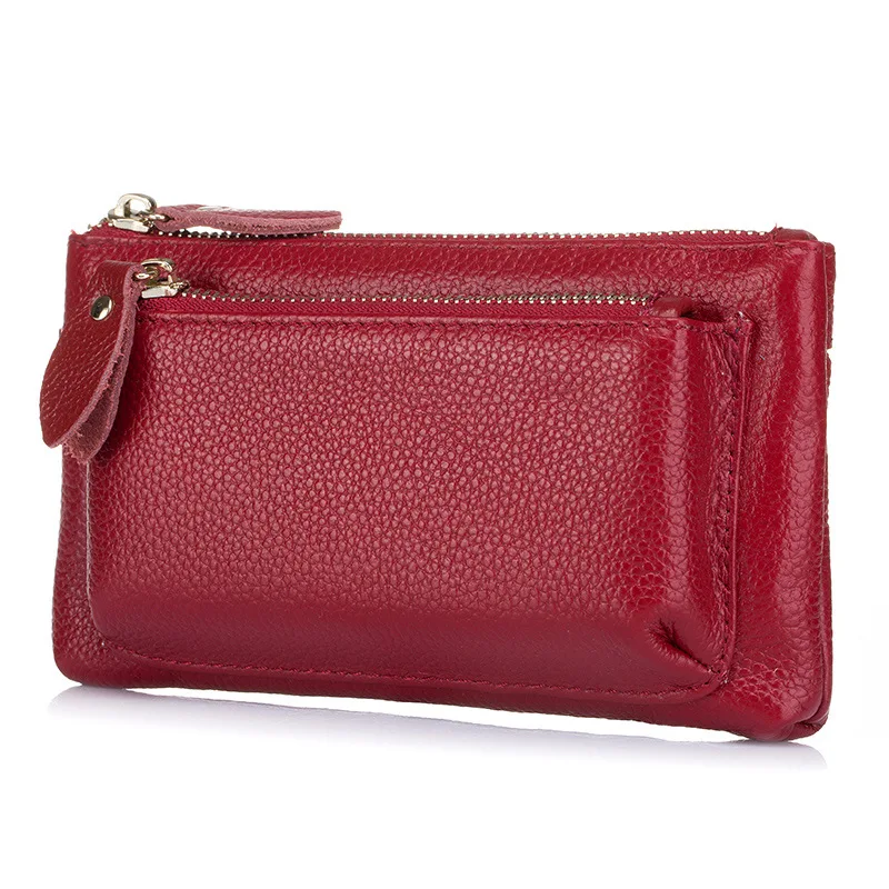 SUDS Fashion Women Genuine Leather Double Zipper Coin Purse Female High Quality Large Capacity Wallet Ladies Cow Leather Clutch