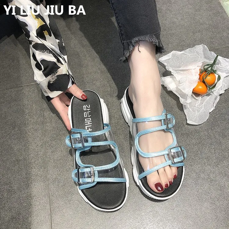

new Women shoes Summer Fashion buckle Leisure Comfortable mid heel Shoes Women Wedges peep toe Non-slip Sandals Slippers **613