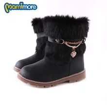 Mamimore D’hiver Solide En Métal Enfants Bottes Chaud 2016 Coréenne Enfants Imperméables Bottes Avec Peluche De Fourrure Filles Bottes Zipper Hot Vente