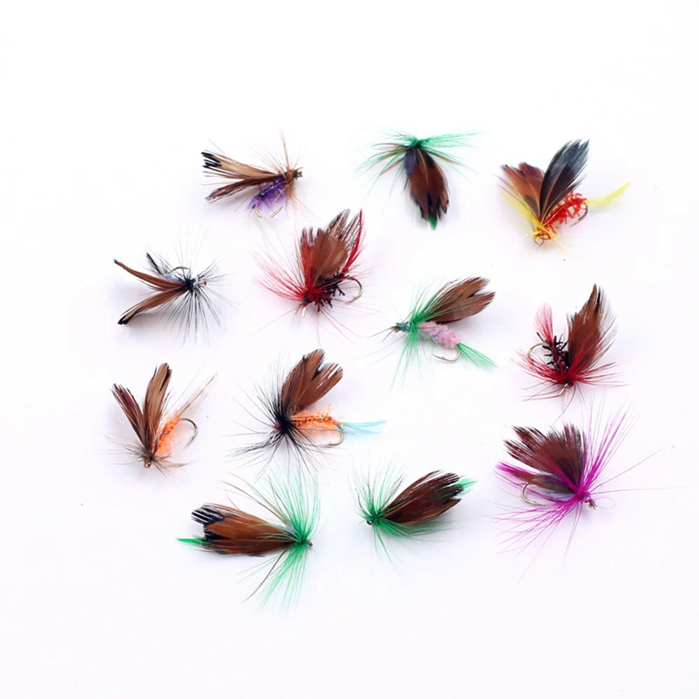 

12Pcs 1 Set Of Fly Hook Butterfly Fish Hook Floating Water Dying Fighting Trembling Universal Insect Feather Flies Carp Bait