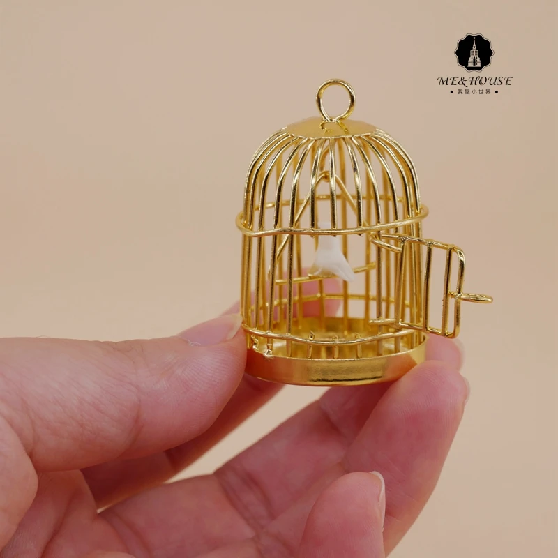 1:12 Кукольный дом миниатюрная металлическая клетка для птиц с белым орнаментом для сада