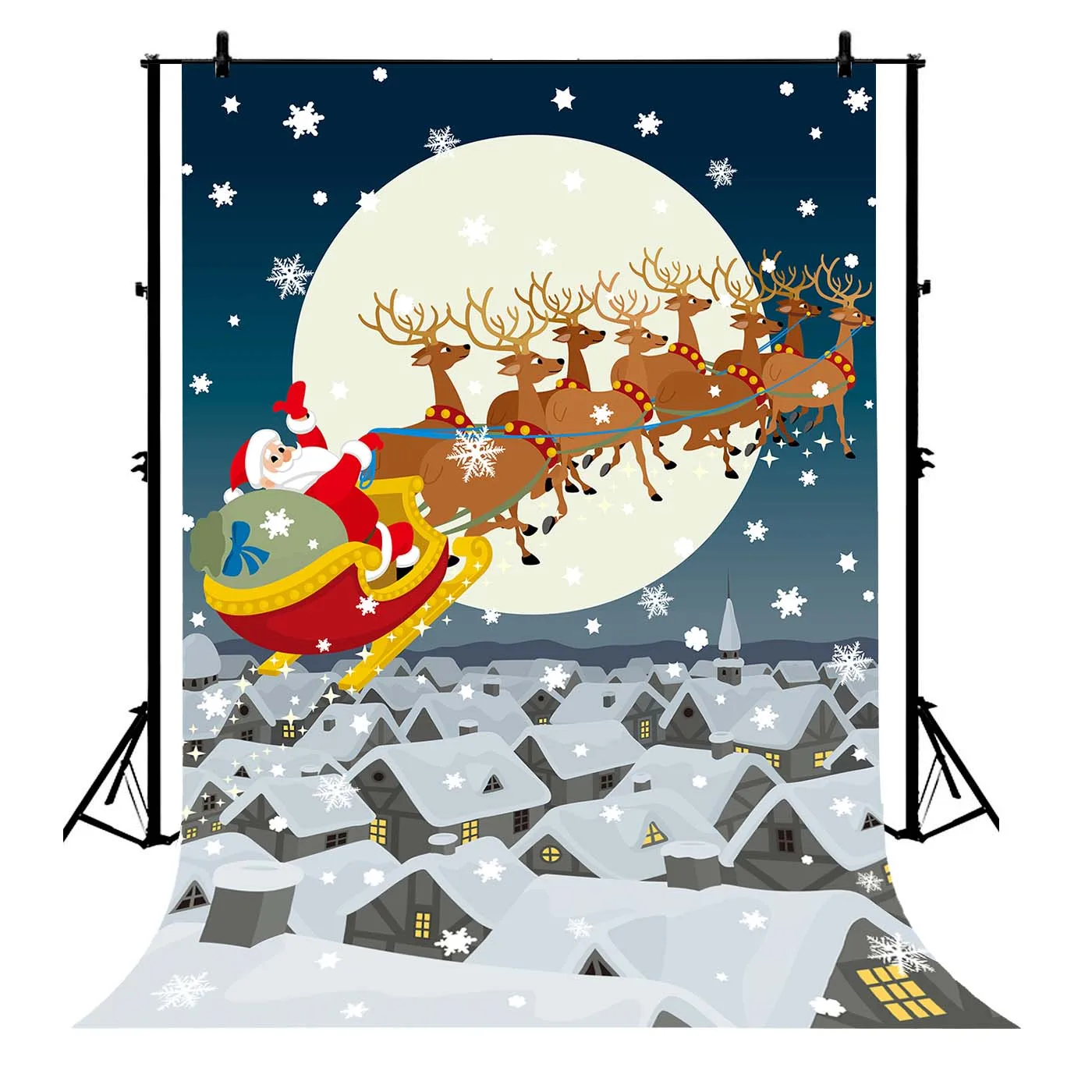 

5x7ft Reindeer Pull Santa Claus Sleigh Christmas Snow Polyester Photo Background Portrait Backdrop