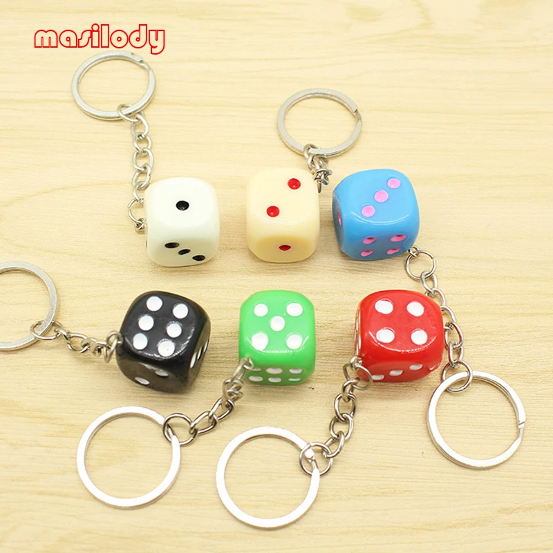 100pcs/Lot Mix Colors Resin Dice Keychain For Car Key Ring Trinket