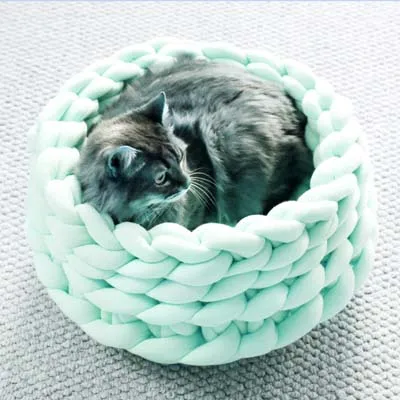 Круглая Вязаная кровать для питомца собаки кошки щенка клетка пещера дом мягкий теплый домашний коврик для питомца - Цвет: green