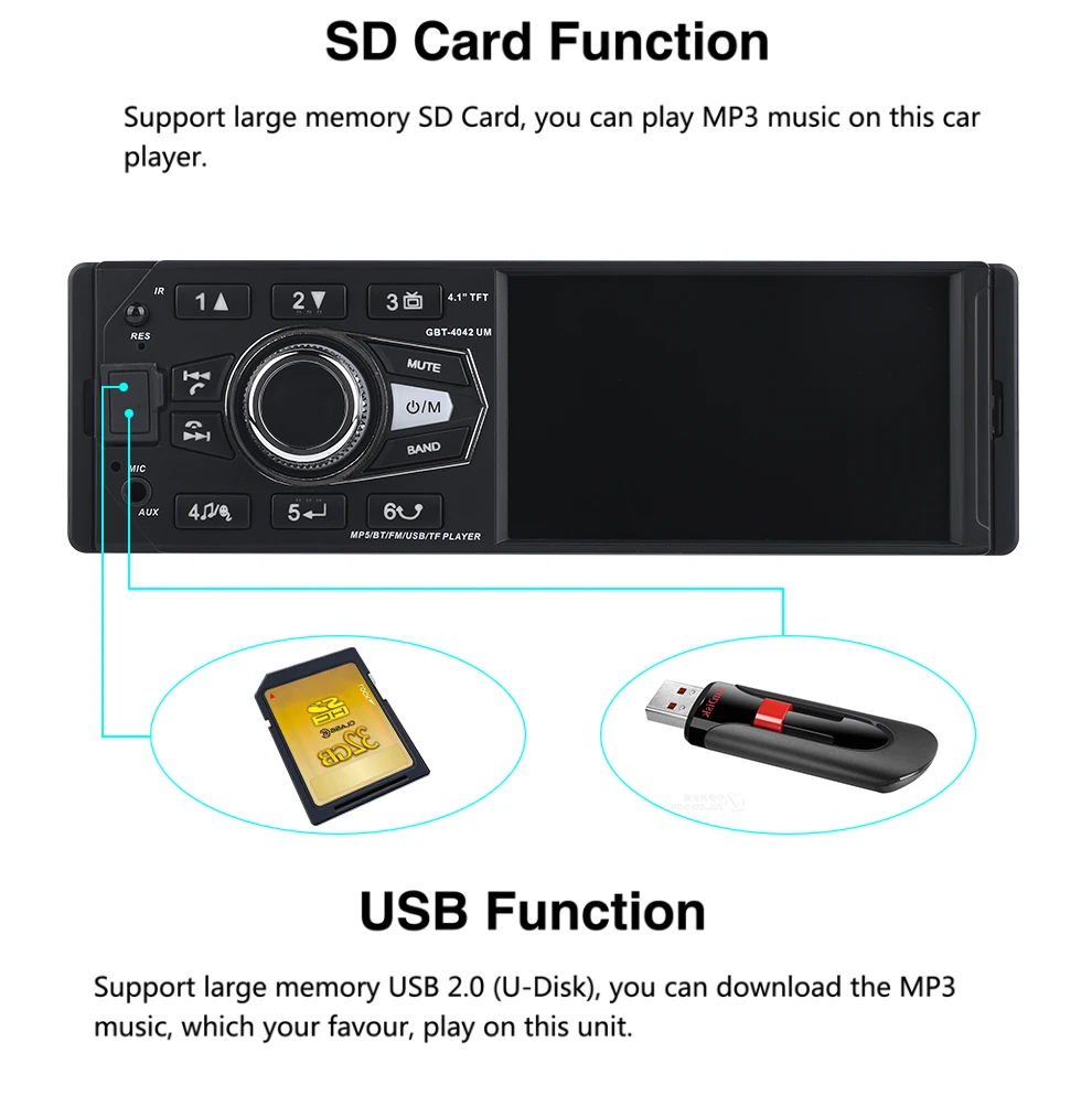 Один Din 4," Автомагнитола стерео MP5 FM Bluetooth USB AUX FM радио MP3 аудио плеер Поддержка камеры дистанционное управление