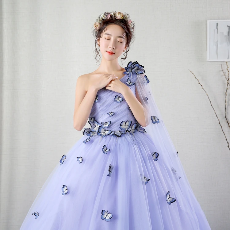 

100%real light lavender butterfly trailing queen gown vintage ball gown royal Medieval Renaissance Victorian dress Belle ball