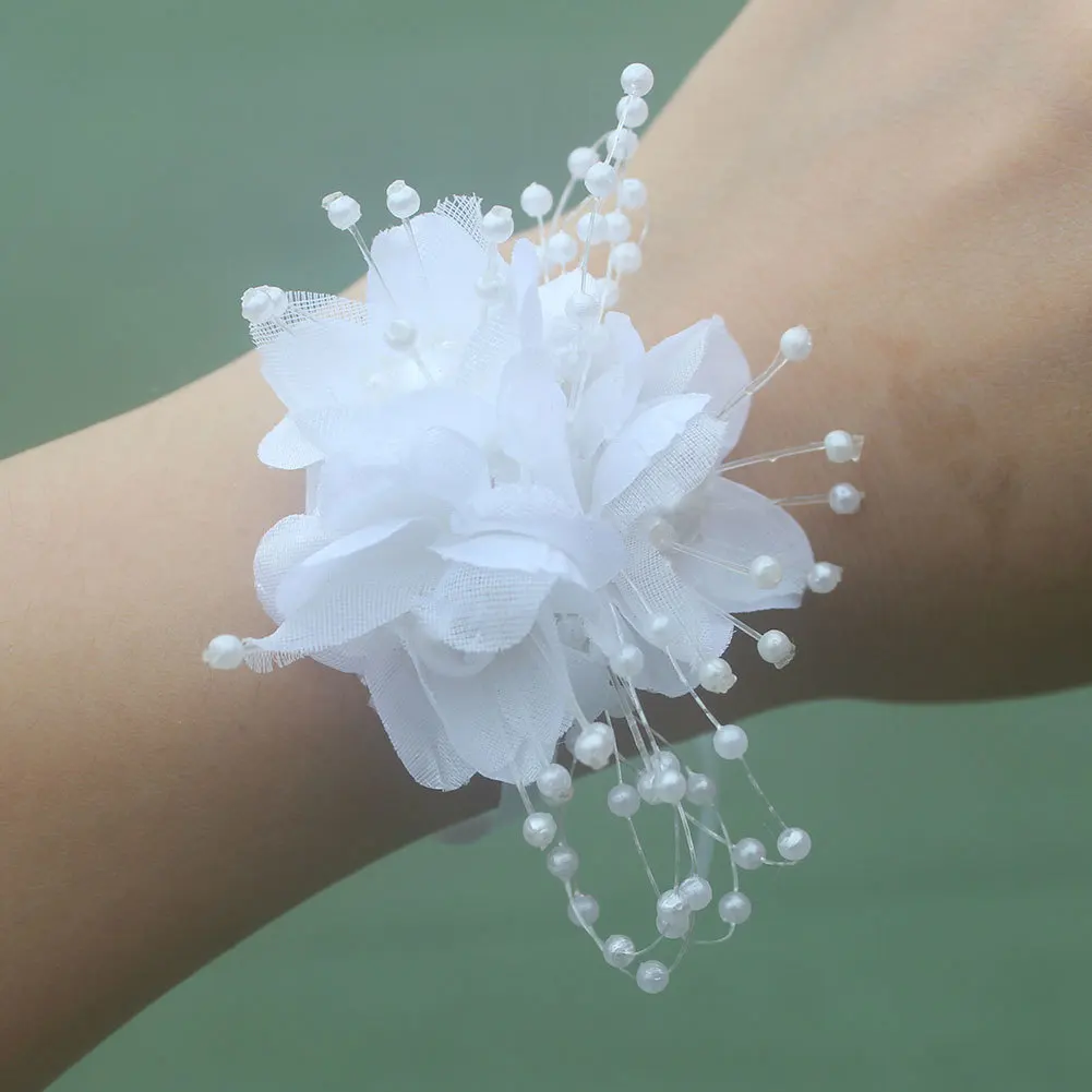 

Bridal Wristband Hand Wrist Flower White Pearls Flowers Bracelet For Bridesmaids Prom Bracelets Girls Corsage Wrist Mariage Hold