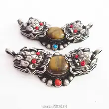 TBP060 тибетские ювелирные изделия тибетский амулет подвески для мужчин Тибетский Сивер двойные драконы большой кулон