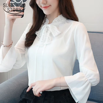 

2018 summer new chiffon women shirts blouse fashion sweet flare sleeved women clothing bow women tops shirts blusas D755 30
