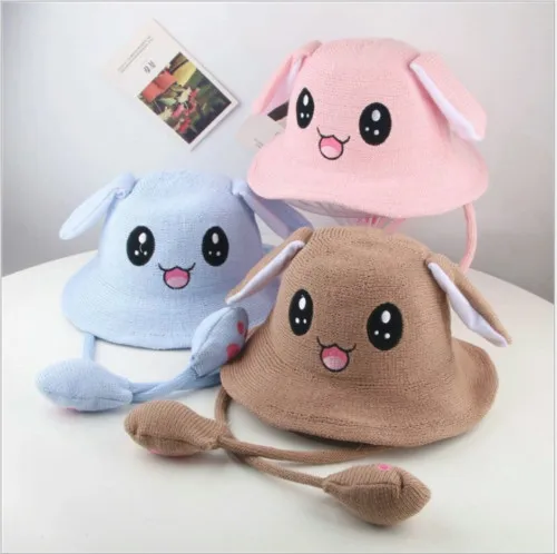 

Cute Rabbit Ear Hat Bunny Weaving Beanie Hat with Movable Ears Adorable Toy Gift