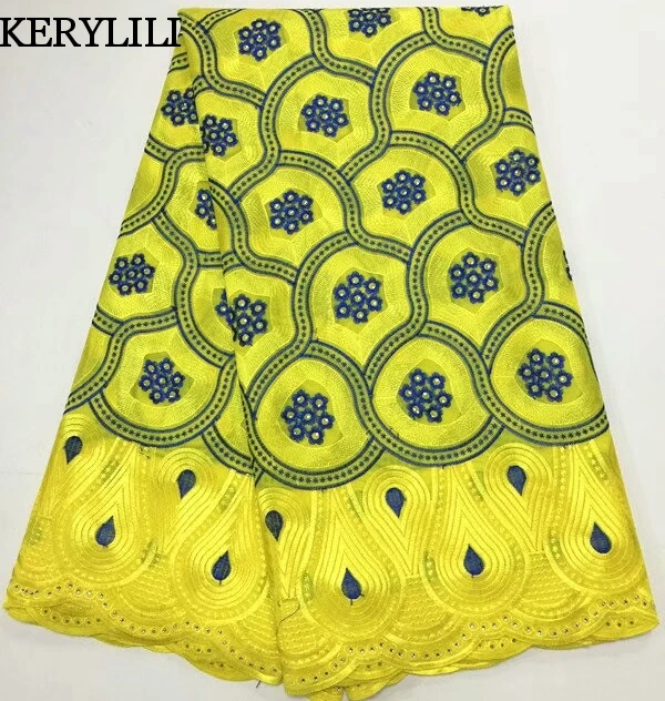 

KER YLILI Yellow New African Lace Fabric High Quality Swiss Voile Lace Cotton Nigerian Lace Fabric Wedding Dress Party KRL-3143