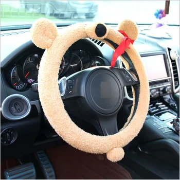 

1 PC Cute Plush Student Bear Car Steering Covers Autumn Winter Plush 38cm Cute Animal Warm Steering Covers Case Car Accessories