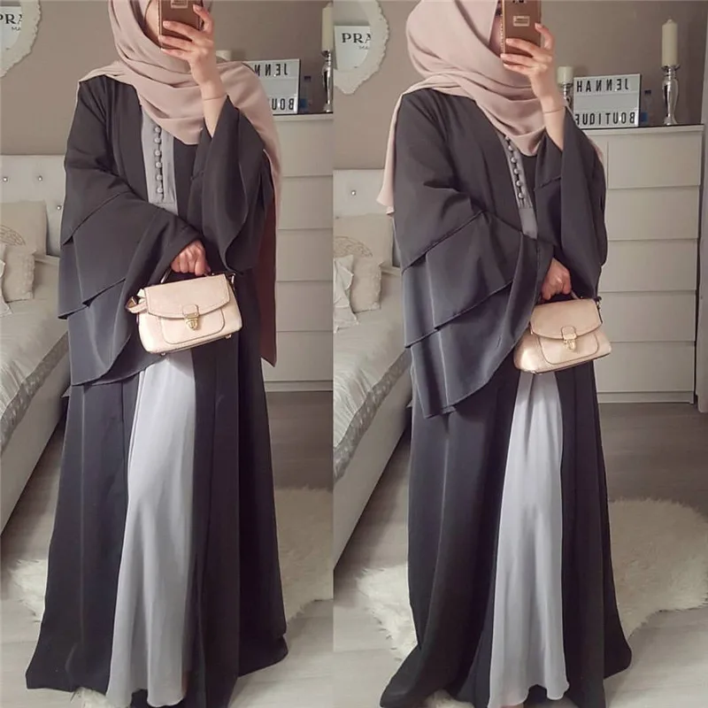 Мусульманский Tumpet рукав кардиган абайя Дубай Макси платье длинный халат кимоно Рамадан Арабский исламский кафтан джеллаба молитва одежда