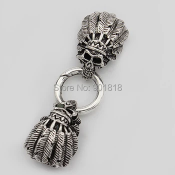 

1set /lot Hole 7*14mm Antique Silver Flat Cord Skull Head Lock Spring Clasps Connectors End Caps For Bracelet DIY Jewelry F1974