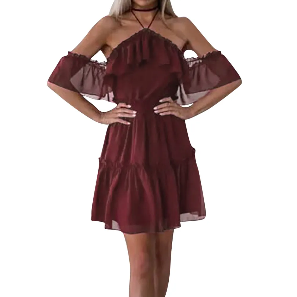 

Feitong 2019 Summer Womens Sexy Chiffon Cocktail Ladies Party Dress Personality Slender Waist Line Bandage Dresses #xqx