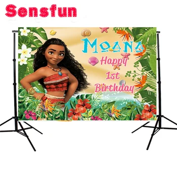 

Flower Moana Backdrops Baby Shower Custom Photo Studio Backdrop vaiana Background Vinyl First Birthday Party 7x5ft