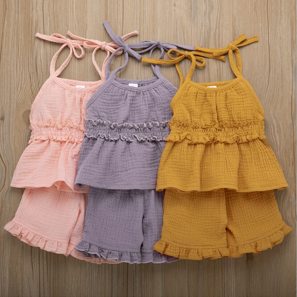 Летние хлопковые рубашки для маленьких девочек; платье и шорты; комплект одежды; 1-6Y