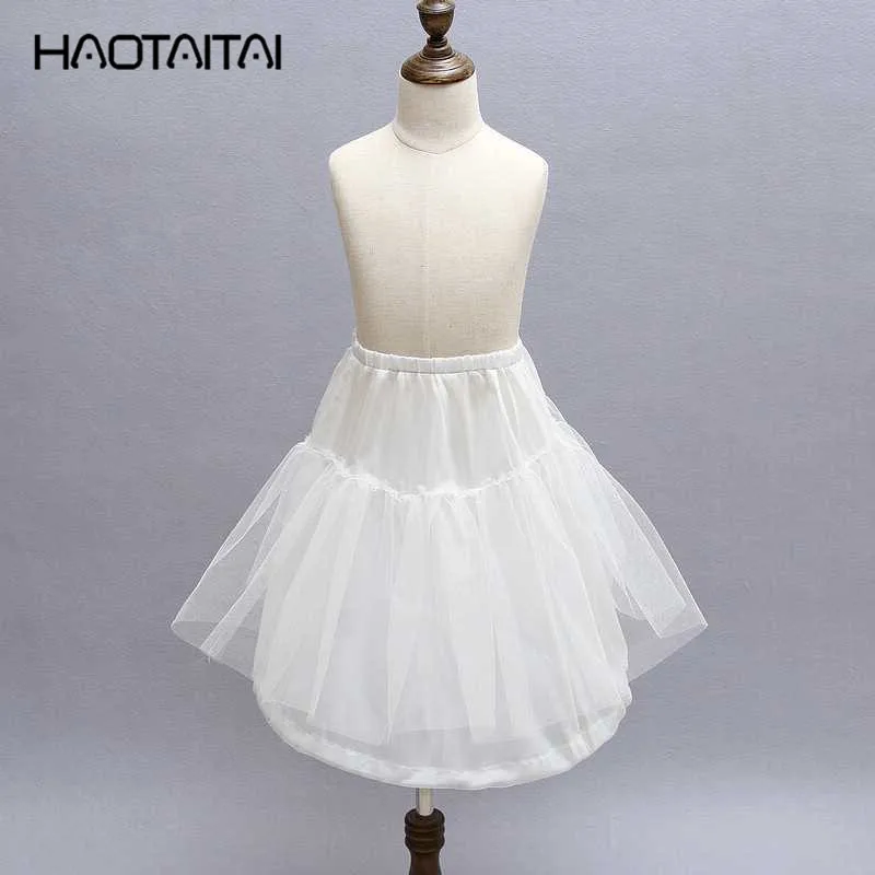 Дешевые один обруч два слоя детская юбка Детская Тюль атласная кринолин для девочек в цветочек платья белый маленькая девочка юбка