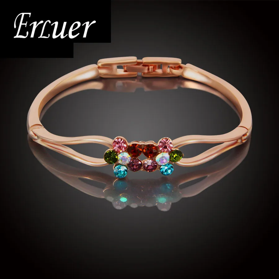 ARUEL Fashion Rose Gold Color Cuff Bracelets &amp Bangles For Women Exquisite Austrian Crystal Jewelry Pulsera Bijoux Party Gifts |