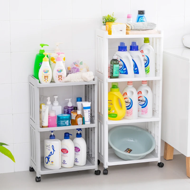 Shelf floor multi layer storage rack plastic bathroom toilet belt wheel