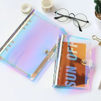 

Laser PVC Transparent Spiral Agenda Traveler Journal Notebook Sheet Shell School DIY 6 Holes Binder Diary Planner Cover A5 A6