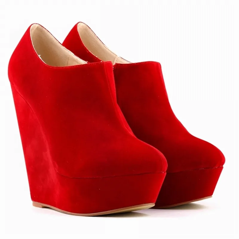 

WOMEN Short Boot Pumps Shoes Elegent Platform High Heels Velvet Shoes Ankle Boots Zip Wedges Flock Boots 391-5