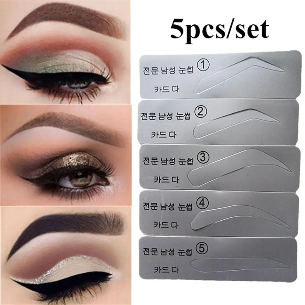 Fashion Unisex 5Pcs Eyebrow Template Stencils Reusable Brow Grooming Card Trimming Shaping Beauty Makeup Tool