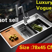 Многофункциональная кухонная ручная раковина с двойным канавком высокого качества 304 нержавеющая сталь Горячая 780x450 мм
