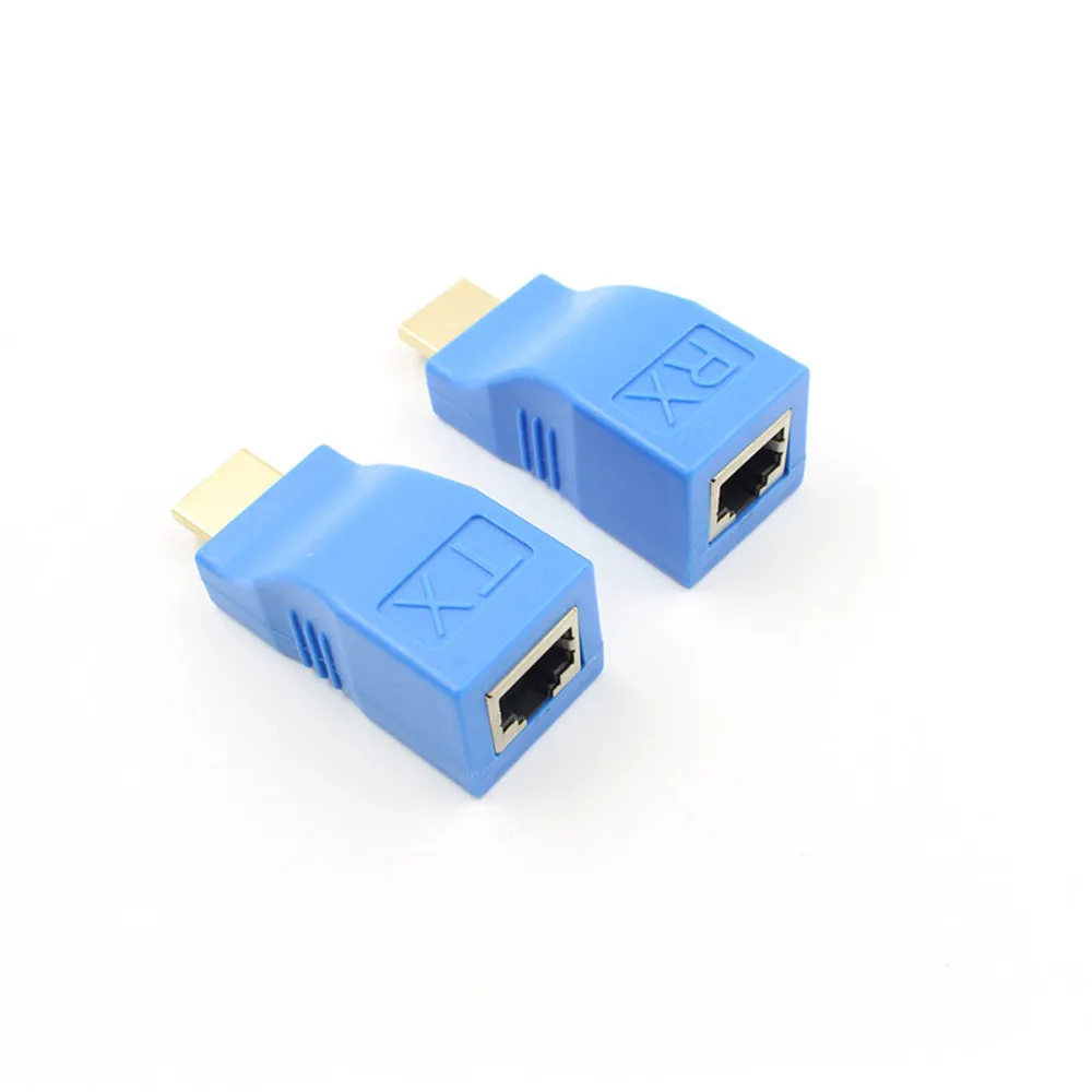 2 шт 1080P HDMI удлинитель для RJ45 передачи и приема синий через Cat 5e/6 сетевой LAN Ethernet адаптер