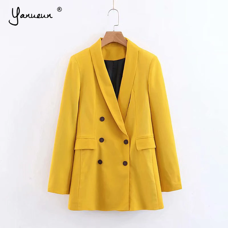 

Yanueun 2019 Spring Autumn Bright Color Blazer Notched Button Long Sleeve High Street Outerwear Lady Blazers