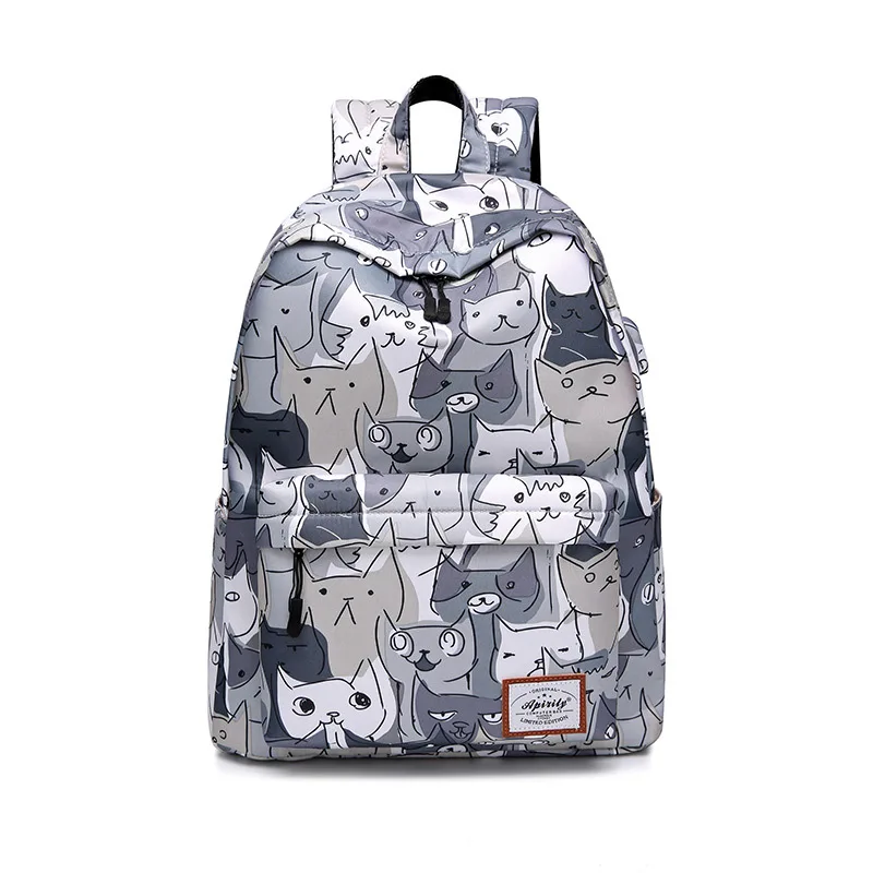 

New Printed Cat and Dog Shoulder Bags in 2019 Korean Version of Large Capacity Nylon University Student Bags Lovely