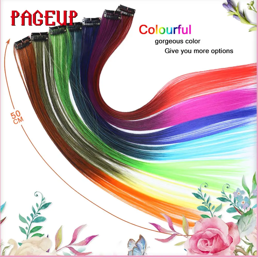 One Piece Rainbow Synthetic Fake Hair Pieces For Women Pageup Long Ombre Hairpiece Blonde Pink Clip In Hair Extensions Invisible