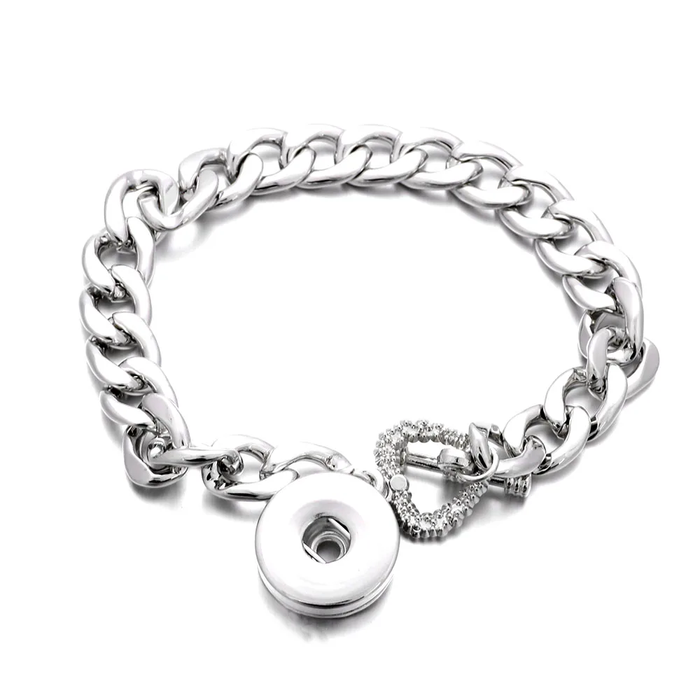 

Snap Jewelry Silver 18mm Snap Buttons Bracelet Bangle Wholesale Heart Chain Vintage Snap Bracelets for Women Men Jewelry